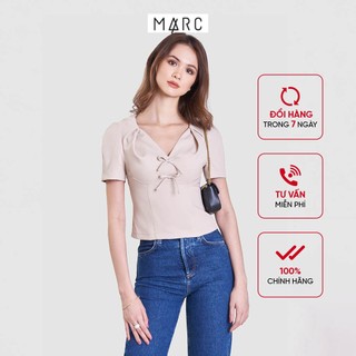 Áo kiểu nữ MARC FASHION cổ tim tay ngắn nhấn 2 nơ TRSH023521