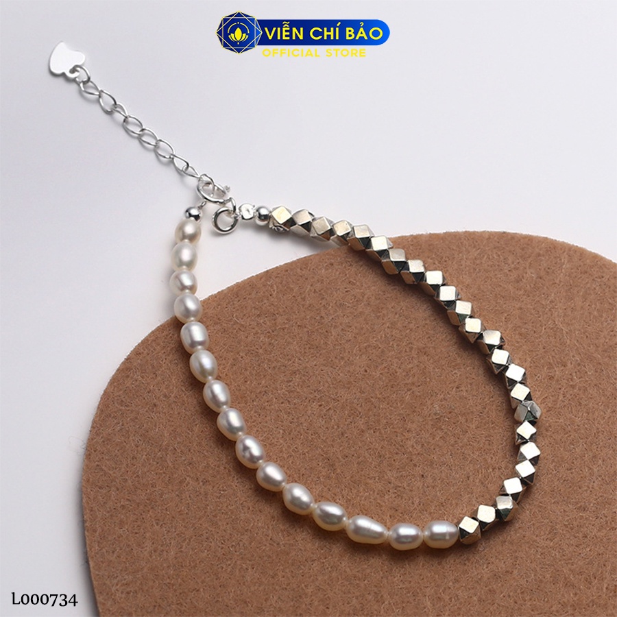 Lắc tay bạc nữ bi đa giác trái châu chất liệu bạc Ý 925 thời trang phụ kiện trang sức Viễn Chí Bảo L000734