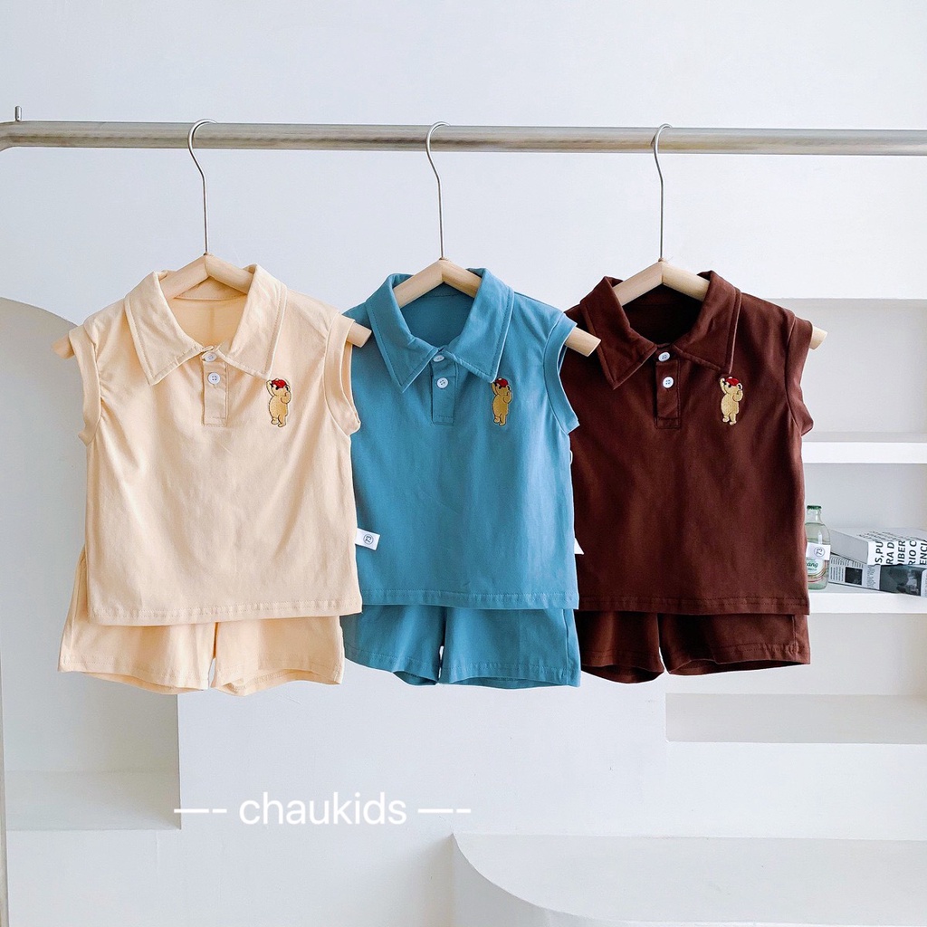 Bộ sát nách gấu thêu 3 màu chất cotton mềm mát cho bé Namkidshop (V901)