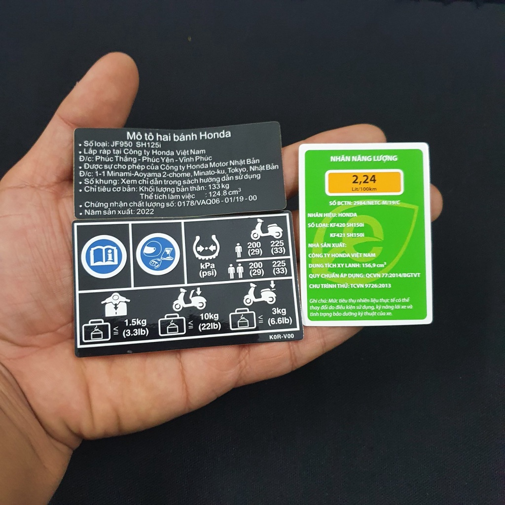 Tem Thông Số Honda SH 125, 150 Tem 3 Lớp Như Zin