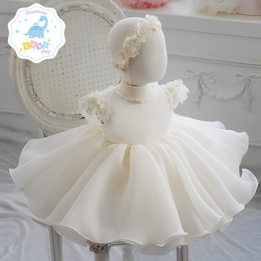 Váy trẻ em SHOPBLUES voan trắng tay bông đính ngọc cho bé gái từ 0-12 tuổi