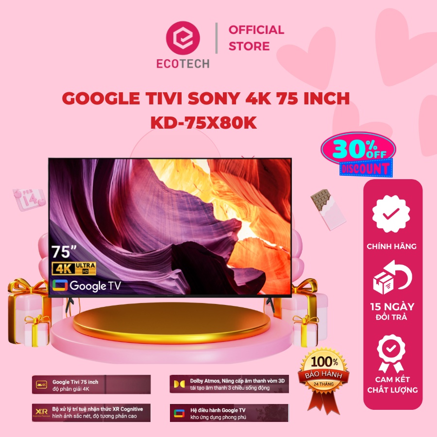 [ BẢO HÀNH 24 THÁNG ] GOOGLE TIVI SONY 4K 75 INCH KD-75X80K - MODEL 2022