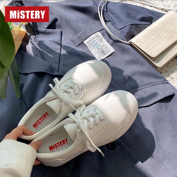 Mistery Giày thể thao trắng vải canvas cao 3cm cho nữ MIS-503