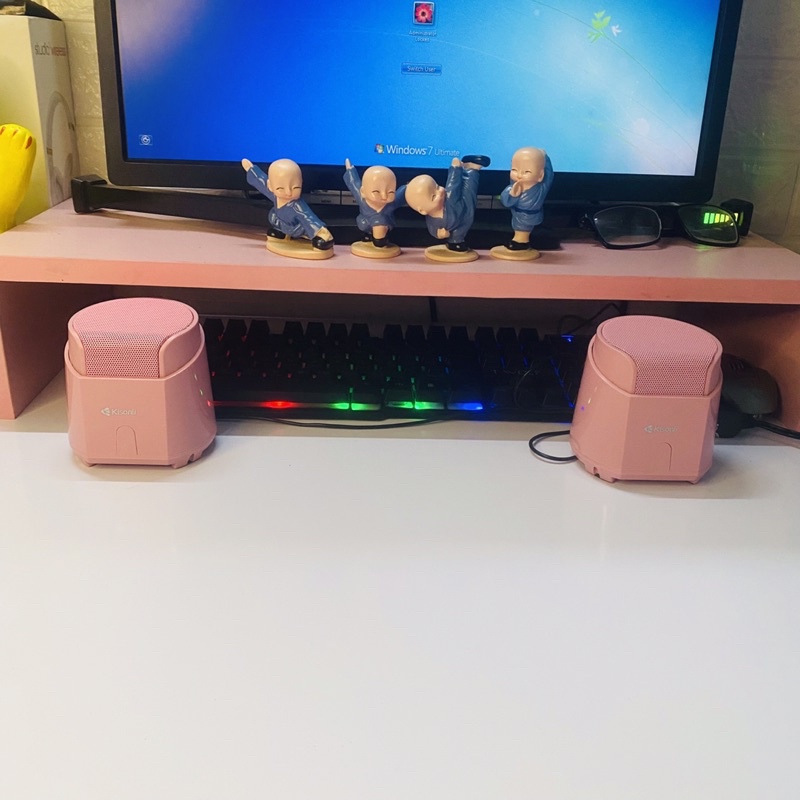 Loa nghe nhạc máy tính dể bàn mini màu hồng dễ thương  2.0 KISONLI K500 loa vi tính  Gaming có dây