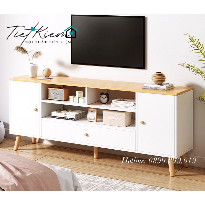 Kệ tivi phòng khách màu trắng gỗ làm tủ tivi đã lắp đặt Nội Thất Tiết Kiệm đã lắp sẵn TTV001