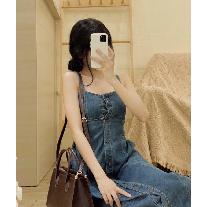 Đầm jean hai dây dáng dài dáng chữ a - D242