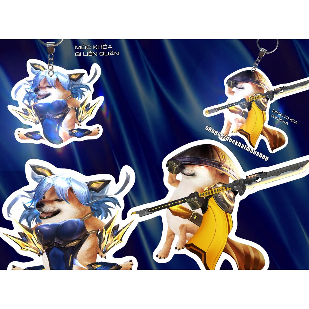 Móc khóa cheems lỏ - Ryoma và QI Flash kèm hai quả bánh bao