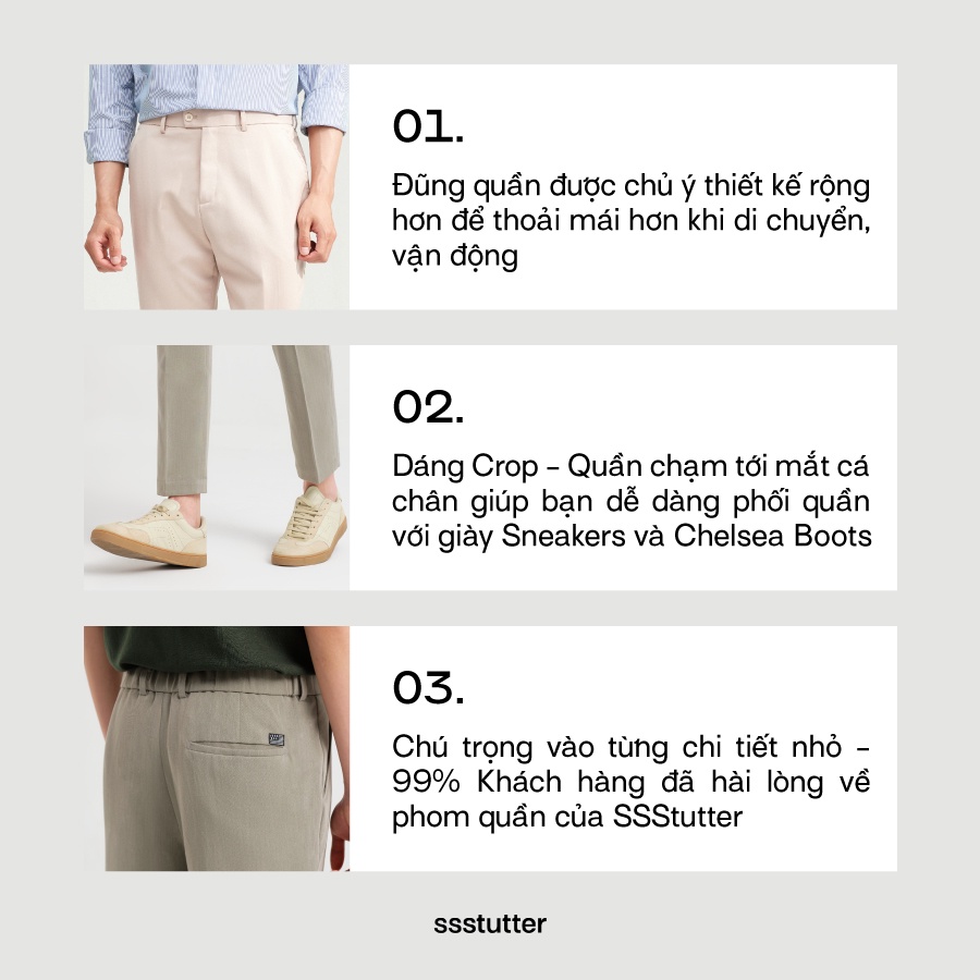 Quần âu ống suông cạp chun thông minh nam SSSTUTTER co giãn vòng bụng vận động thoái mái dáng crop công sở SMART PANTS