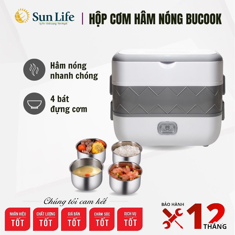 Hộp cơm cắm điện văn phòng 2 tầng 4 bát inox có chức năng giữ nhiệt, hâm đóng và tự nấu chín thức ăn đa năng