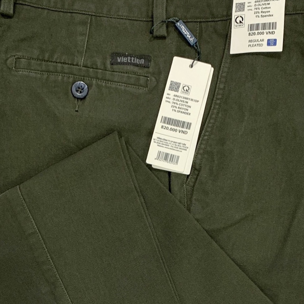 Viettien - Quần dài kaki nam màu xanh rêu có 1ly regular 6R6313