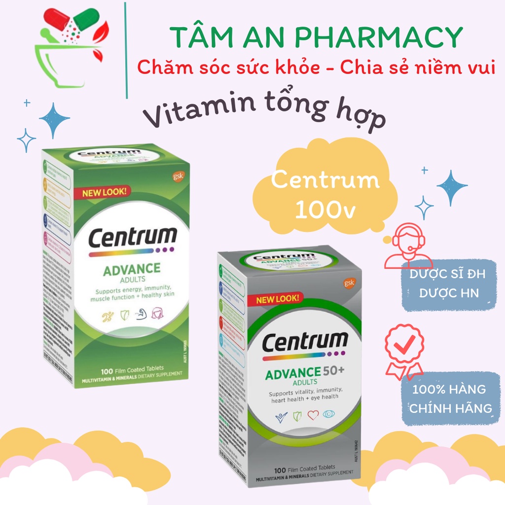 Vitamin tổng hợp cho người trưởng thành, người lớn tuổi Centrum Advance for adult, adult 50+ 100 viên