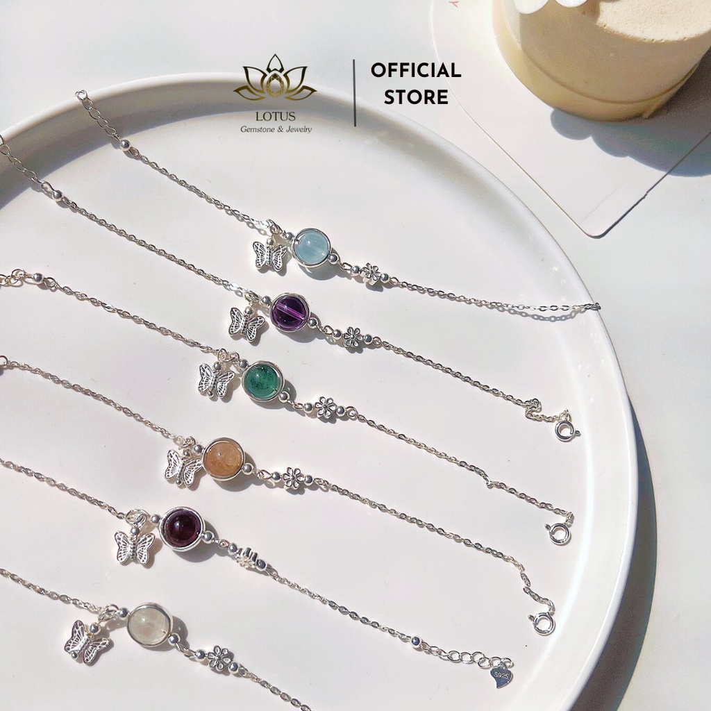 Lắc tay bạc S925 hạt đá phong thủy 8ly phối charm