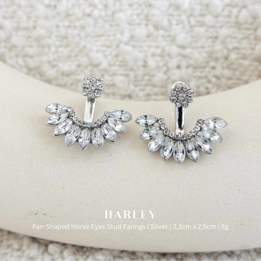 Bông tai đi tiệc ✨đính đá hình cánh quạt✨ màu bạc phong cách Hàn Quốc sang trọng thanh lịch, Harley Jewelry