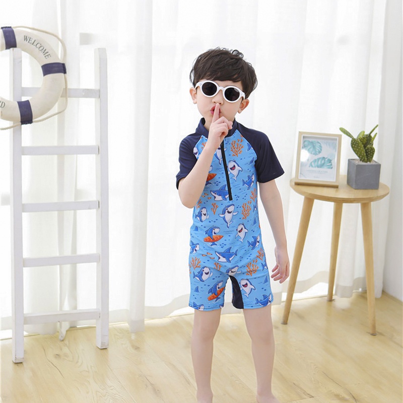 Đồ bơi bé gái đồ bơi bé trai liền thân ngắn tay size từ 14kg đến 30kg