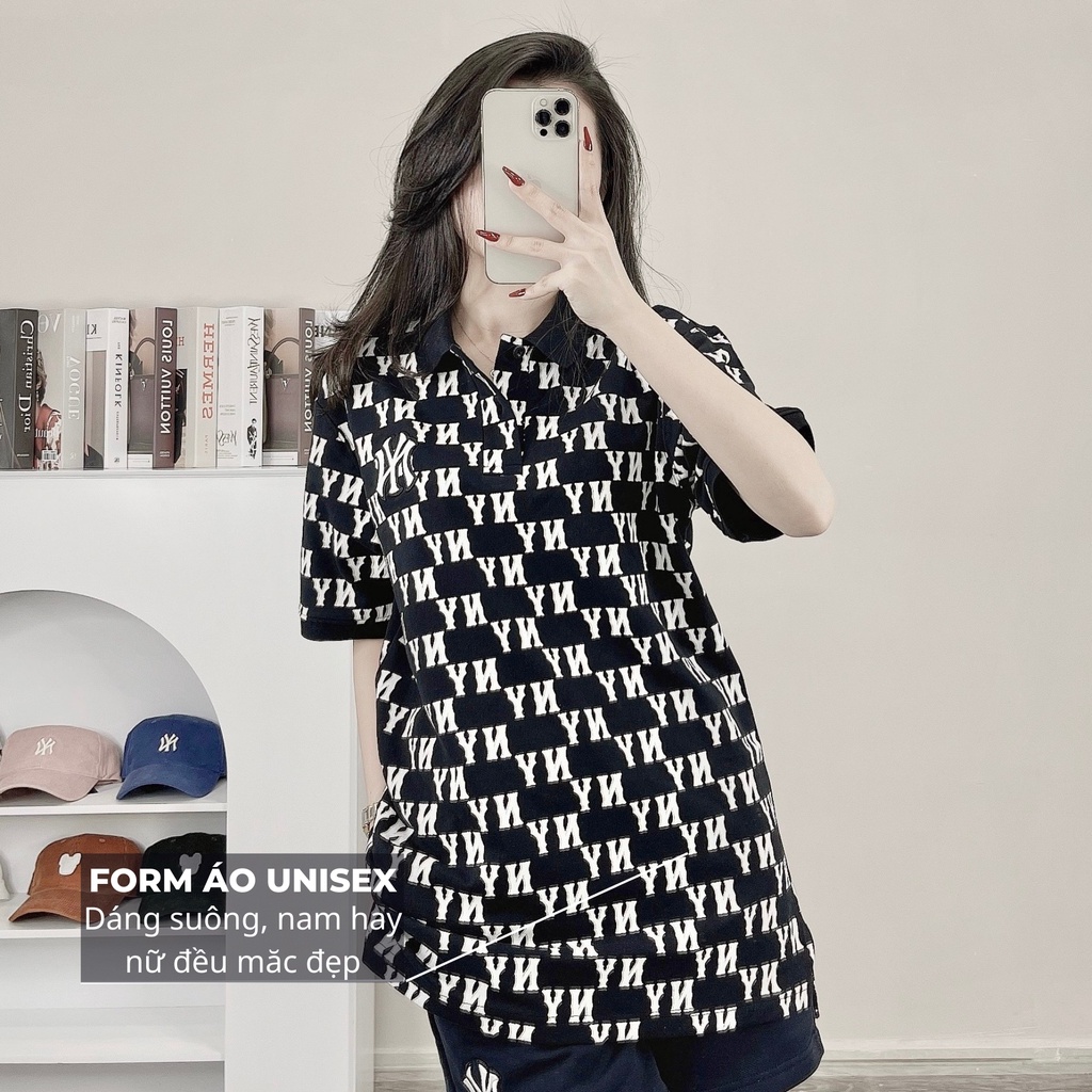 Áo Polo nam nữ MLB NY Monogram nhiều màu 100% cotton hàng xuất dư cao cấp phong cách Hàn Quốc