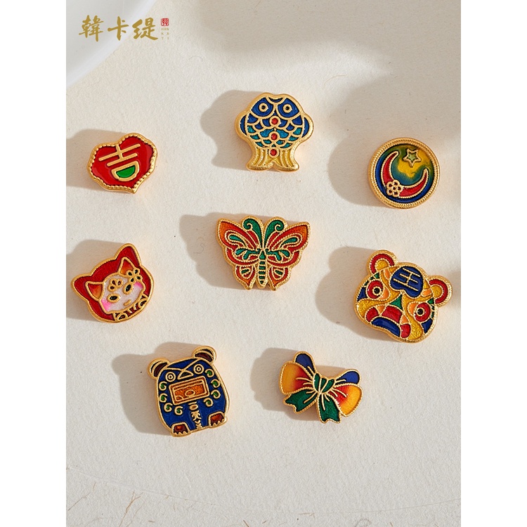 Bộ Hạt Xâu Chuỗi Bằng Đồng Mạ Vàng Hình Đầu Bướm Cá Hổ Gấu Kèm Vòng Tay Diy