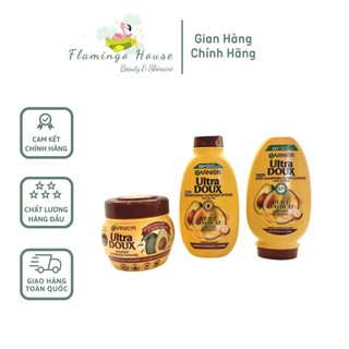 Bộ dầu gội - xả - ủ tinh chất bơ phục hồi tóc khô xơ hư tổn ultra doux garnier pháp
