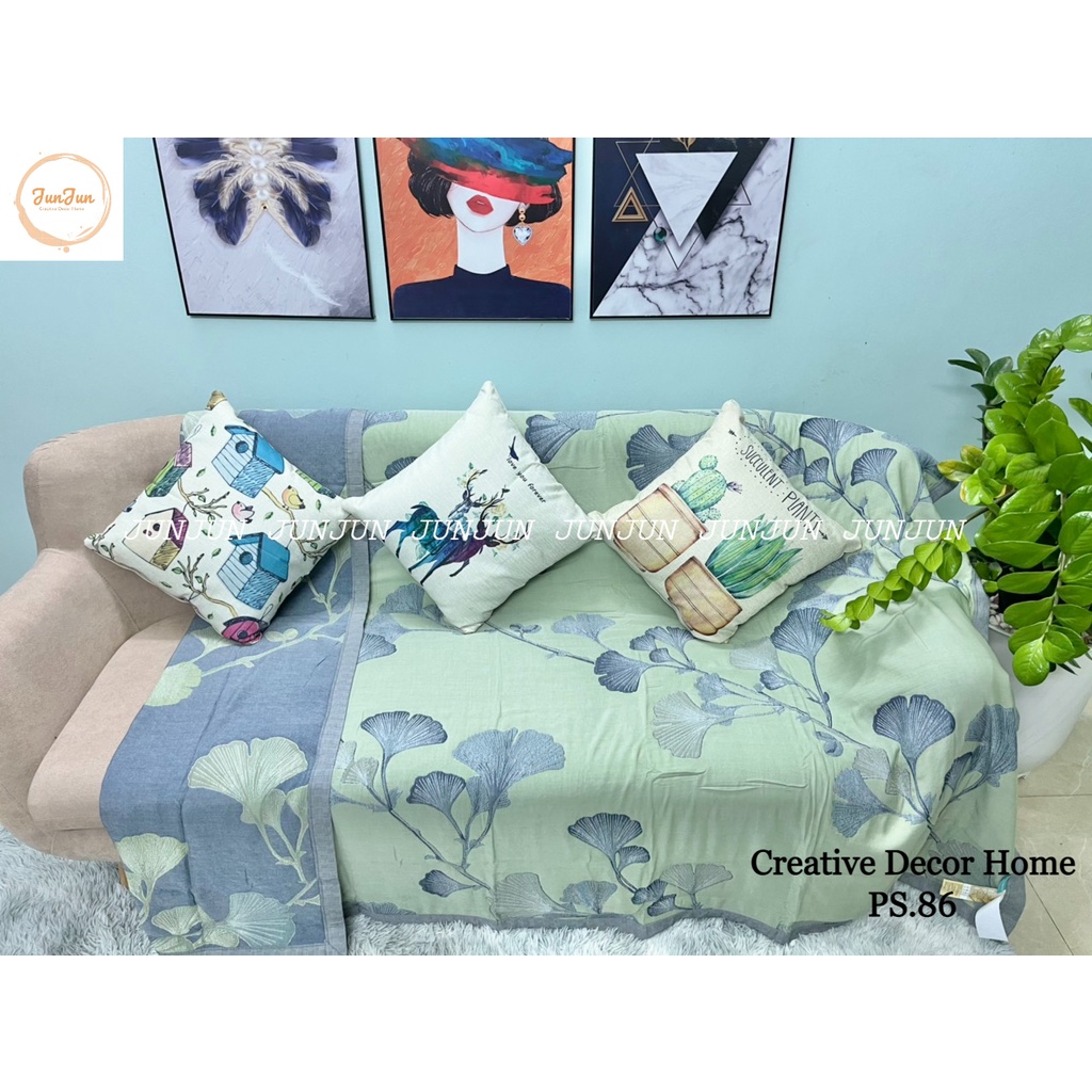 H16_Phủ Khăn Thảm Chăn Sofa Chất liệu Vải Xô Sợi Organic - Dòng cao cấp