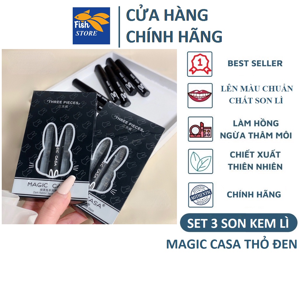 Magic CASA 3 cái Bộ 3 chiếc Hộp quà Dòng Thỏ sẫm màu Matte Lip Glaze