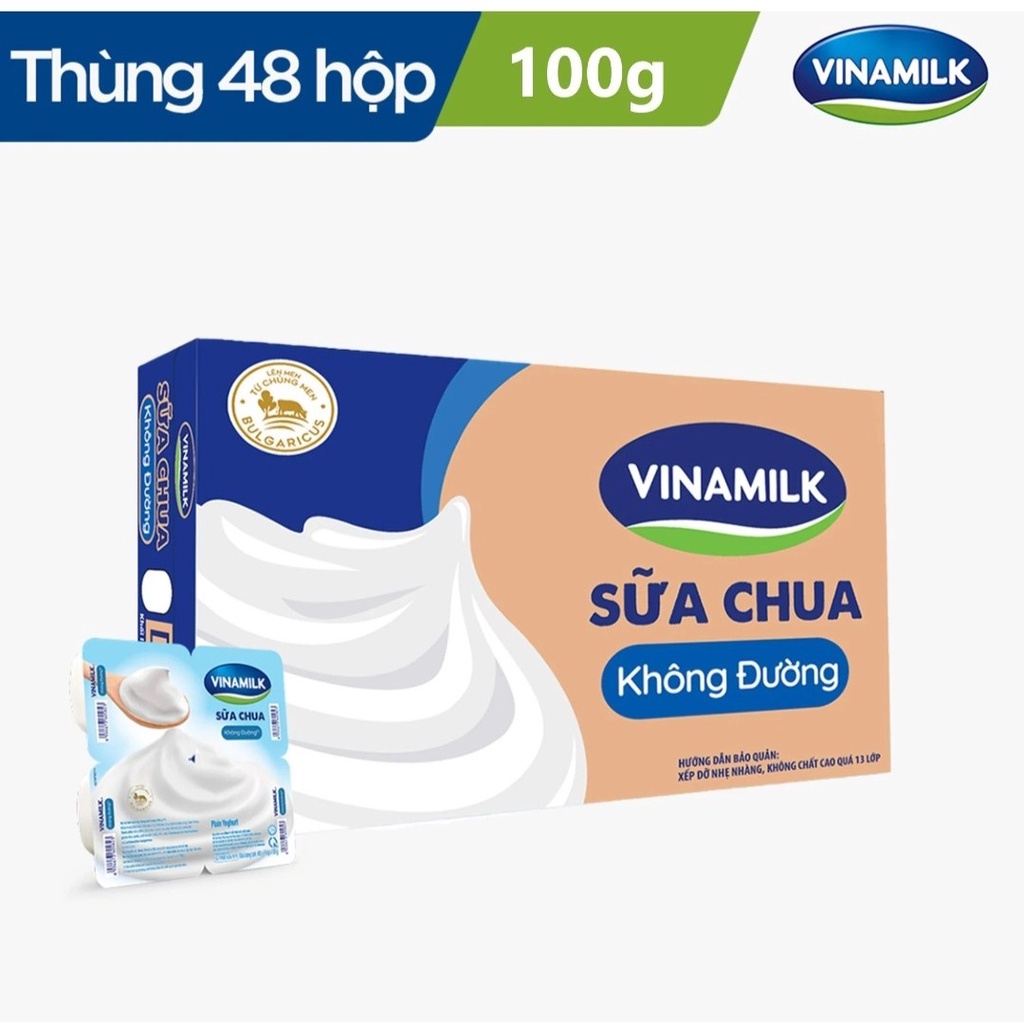 1th Sữa chua ăn Vinamilk có đường ( ko đường, ít đường)- Thùng 48 hộp 100g