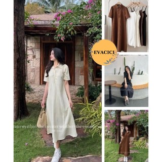 Váy maxi thô gân xoè cổ bẻ tay bồng kèm lót basic