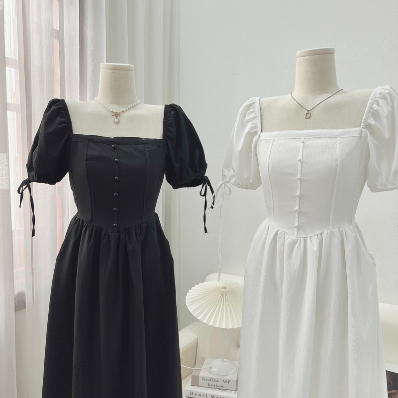 Váy maxi tay phồng 2 màu