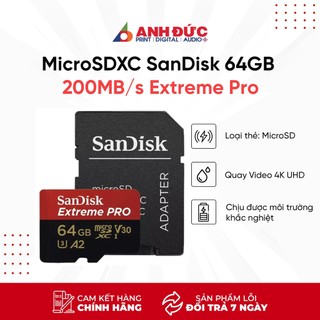 Thẻ nhớ microsdxc sandisk 64gb/128gb 200mb/s xtreme pro uhs-i với adapter sd - chính hãng