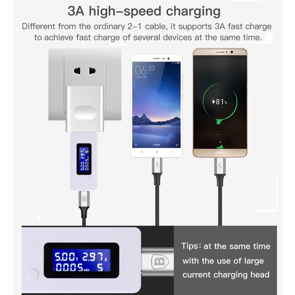 Dây Cable Rapid TyC 2-1 ra Micro+TyC 1.2M/3A CAMT-SUV1 Baseus