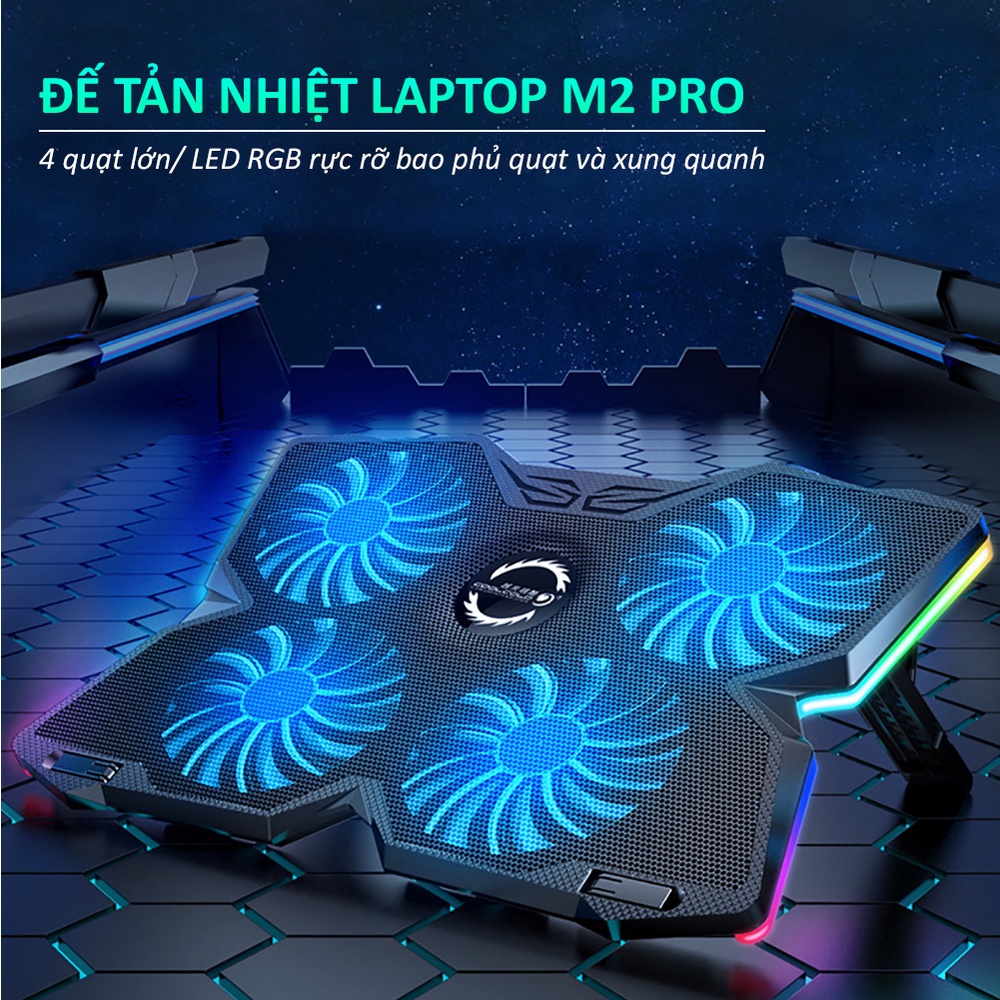 Đế tản nhiệt laptop gaming SIDOTECH ICE M2PRO 4 quạt giá đỡ latop LED RGB 7 mức độ cao giúp làm mát nhanh tránh giật lag