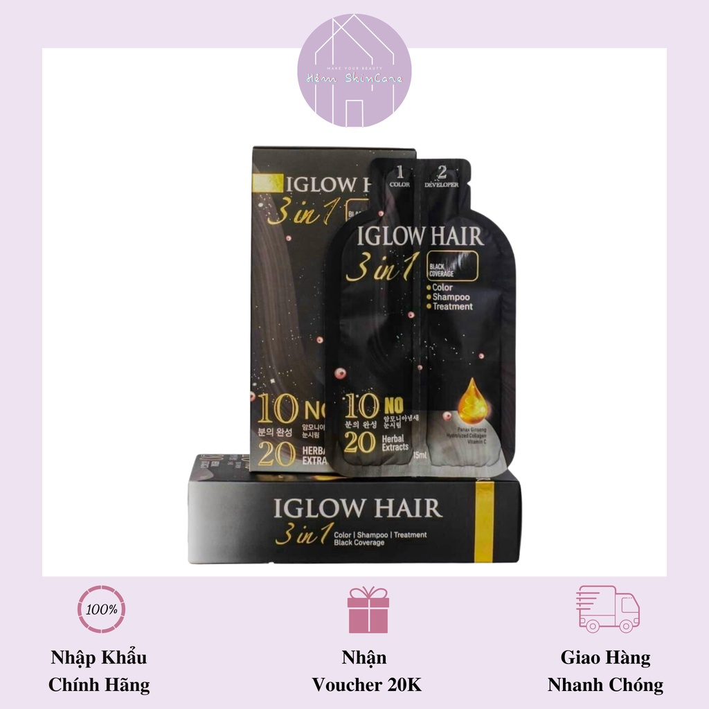IGLOW HAIR Dầu gội phủ bạc tóc đen bóng mượt mà - tách lẻ (1 gói)