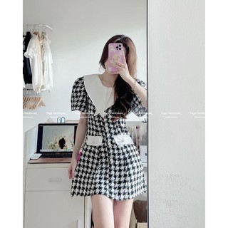 ĐẦM DẠ CARO XÁM PHỐI CỔ TRẮNG🍂