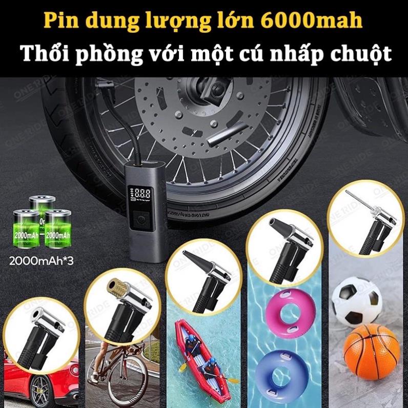 Bơm Lốp Ô Tô Mini Cầm Tay Không Dây Sạc Pin Có Đèn Led Chiếu Sáng