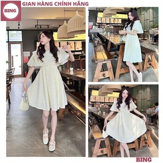 Váy Nữ Dáng Xoè Chất Vải Gấm Viền Bèo Ngực Thiết Kế Sang Chảnh, Đầm Kem Tay Bồng Điệu Đà Đi Chơi Đi Làm Cực Xinh - BING