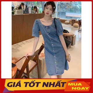 Đầm Jeans Cổ Vuông Tay Bồng Hàng Quảng Châu V4006 - Yamy888