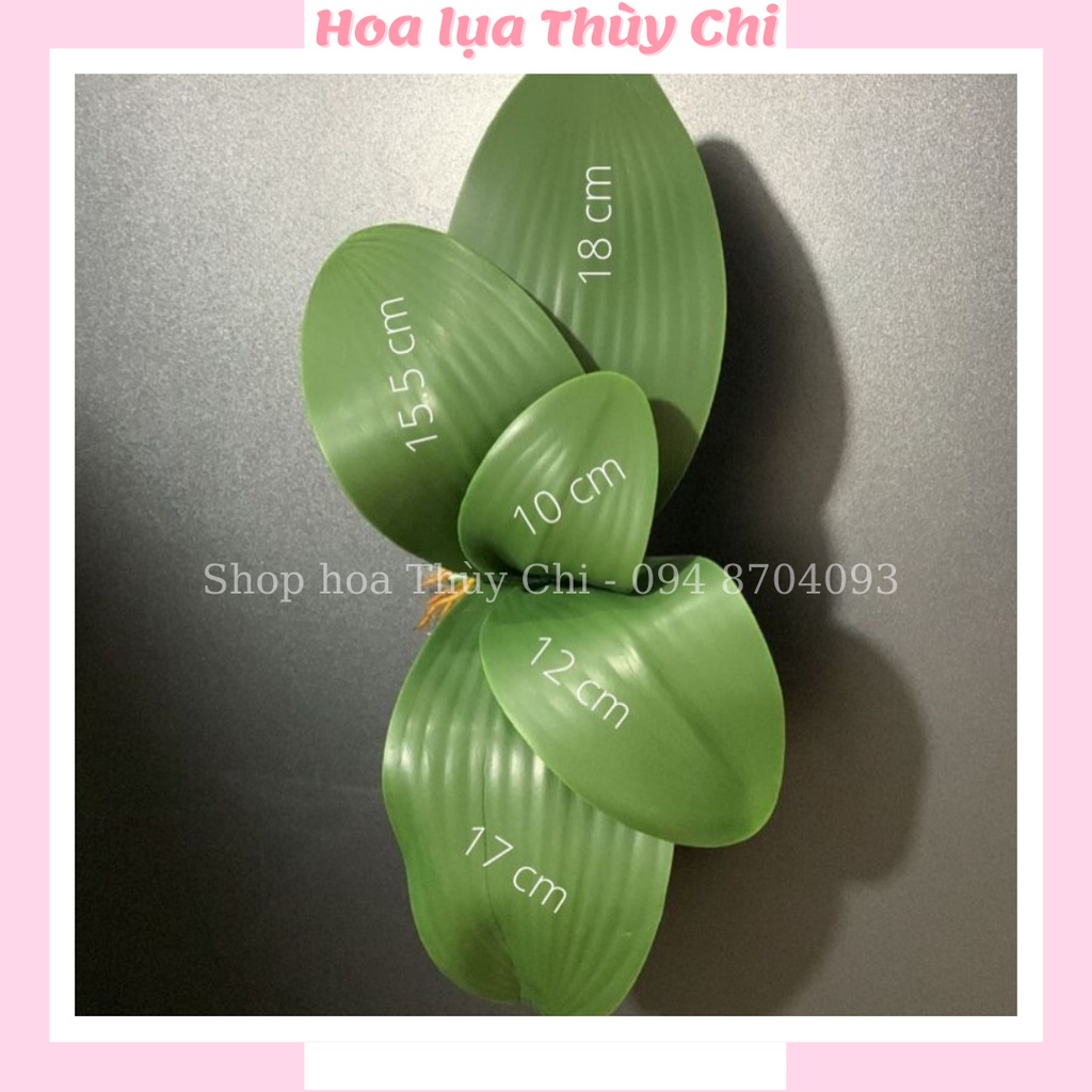 Lá lan hồ điệp giả size lớn, có rễ như thật làm bằng cao su dùng để trang trí bình hoa lan hồ điệp