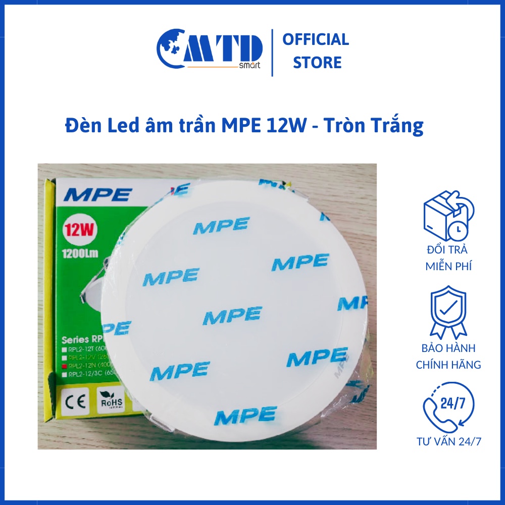 Đèn Led Âm Trần MPE 12W - Tròn Trắng