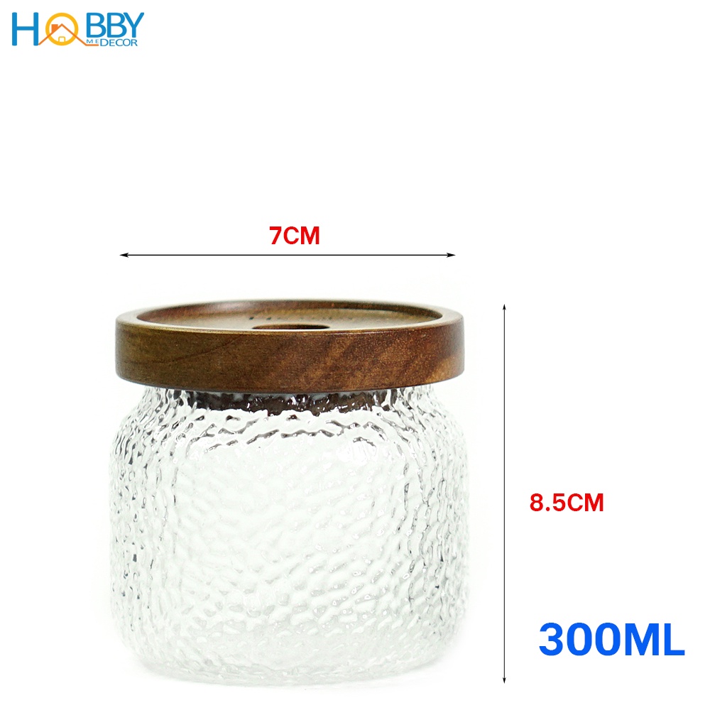 Hủ đựng gia vị thủy tinh nắp gỗ decor HOBBY Home Decor HTL1 - 3 size tùy chọn 300-500-700ml - nắp kín hơi