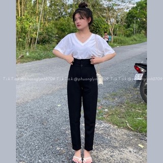 Quần tây nữ cạp cao 3 nút,quần tây đen đi học, quần tây nữ 9 tất,quần tây nữ lưng cao ống đứng chuẩn form