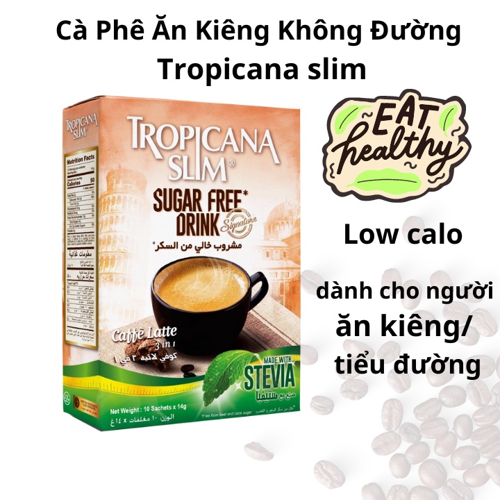 Cà phê ăn kiêng không đường chiết xuất từ lá cỏ ngọt Tropicana Slim Latte 140g 