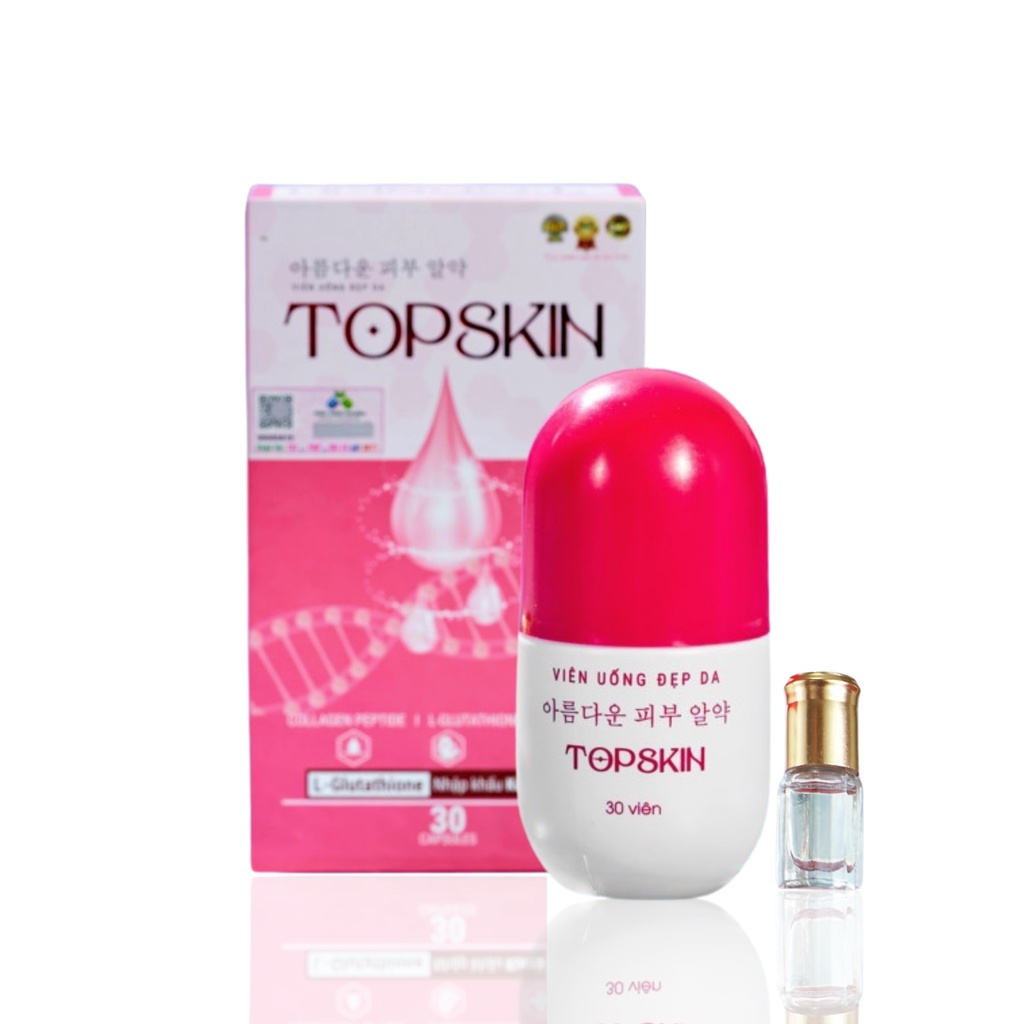 Viên uống đẹp da TopSkin, dưỡng trắng da, tăng cường nội tiết tố, giảm thâm nám tàn nhang, đều màu da hộp 30 viên