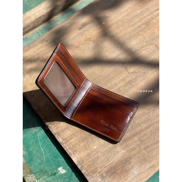 Ví da nam ngang khắc tên theo yêu cầu TUDOXUA chất liệu da veg Ý, tặng kèm móc khóa da
