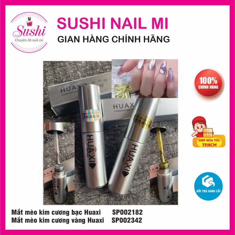 Sơn gel mắt mèo kim cương Huaxi bạc, vàng, cầu vòng lấp lánh - Sushi nail mi