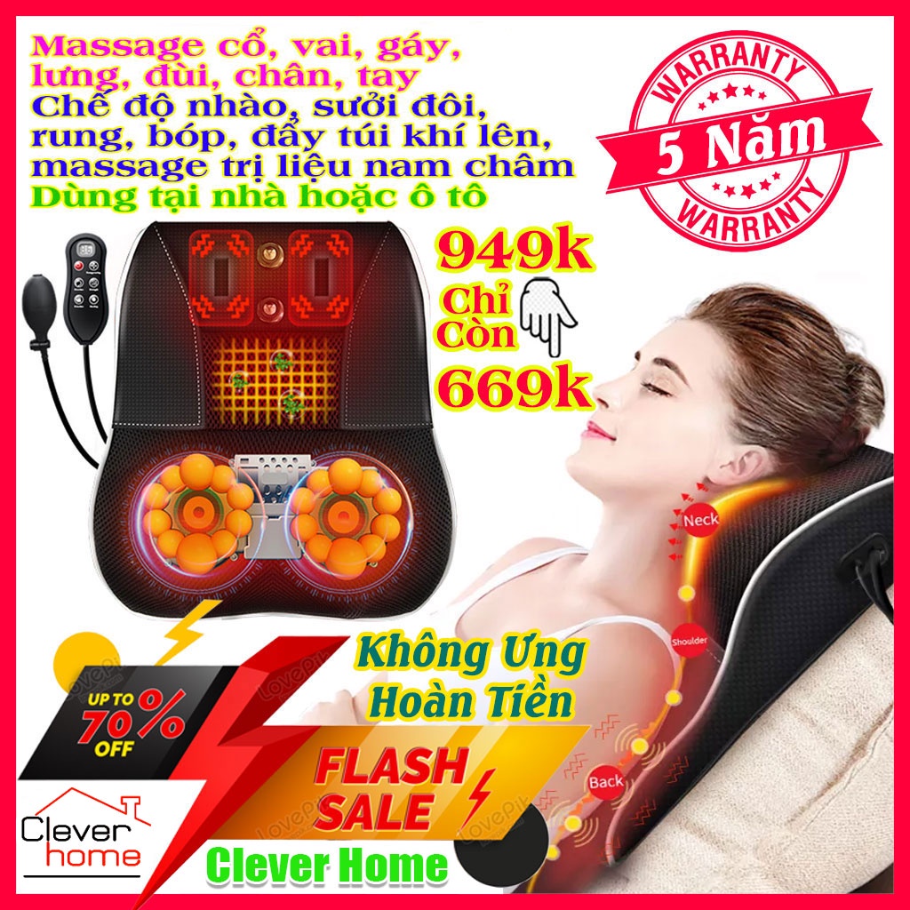 Máy mát xa cổ vai gáy R7, gối massage, matxa lưng, chân, tay với 20 bi xoay cho cảm giác chân thực như tay người