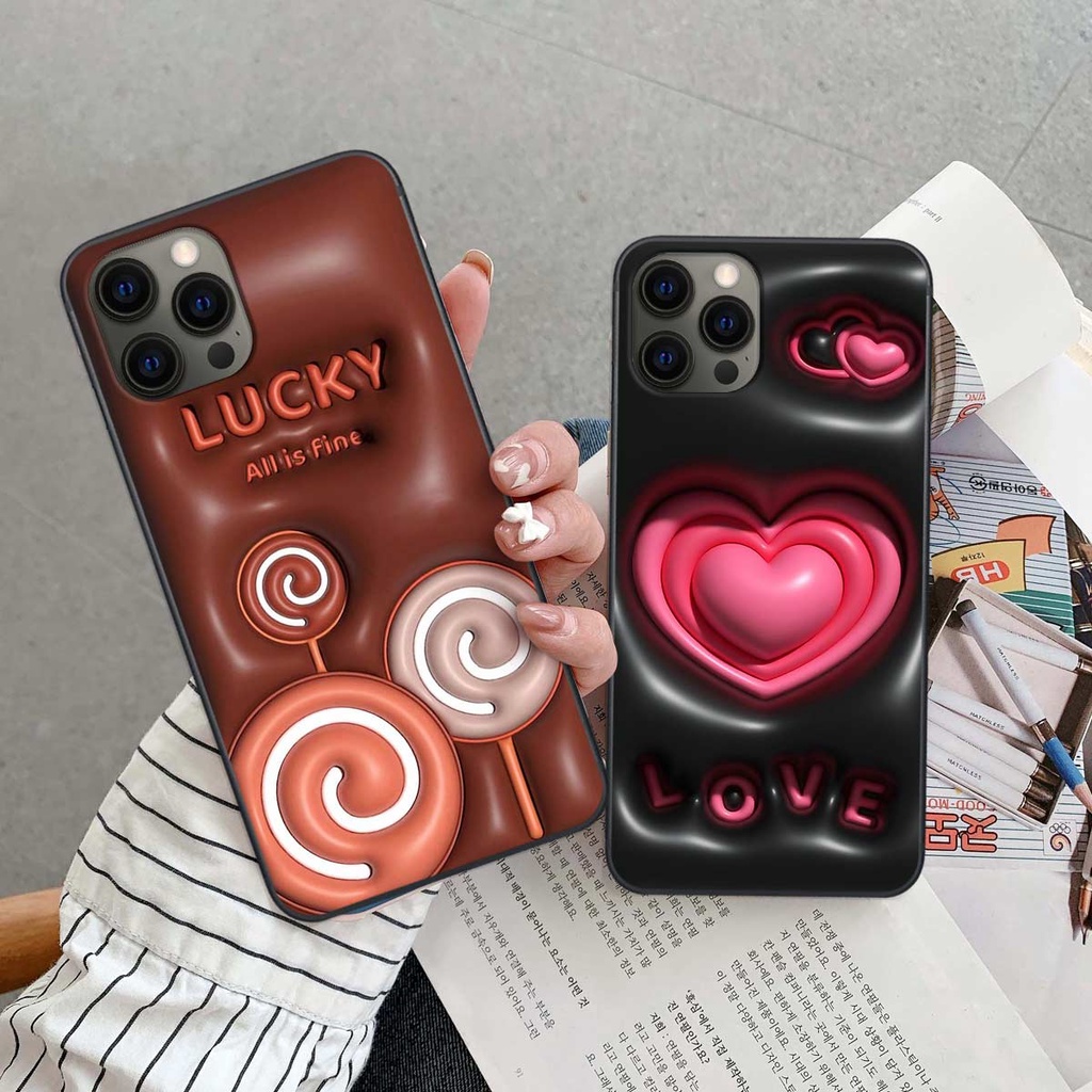 Ốp lưng iPhone 11 12 11Pro 12Pro Pro Promax Max hình in 3D gấu nâu cute, trái tim kẹo dễ thương, rẻ bền đẹp