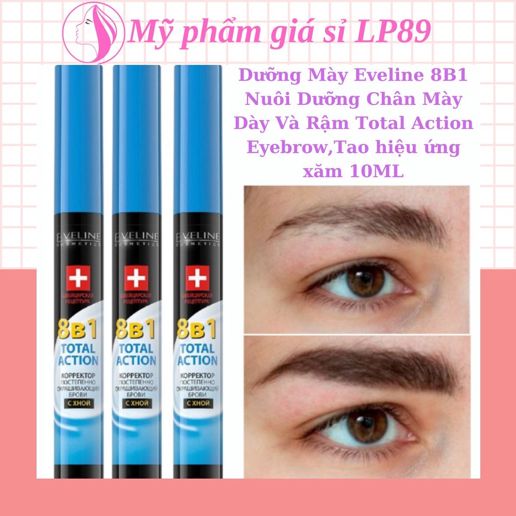 Dưỡng Mày Eveline 8B1 Nuôi Dưỡng Chân Mày Dày Và Rậm Total Action Eyebrow,Tao hiệu ứng xăm