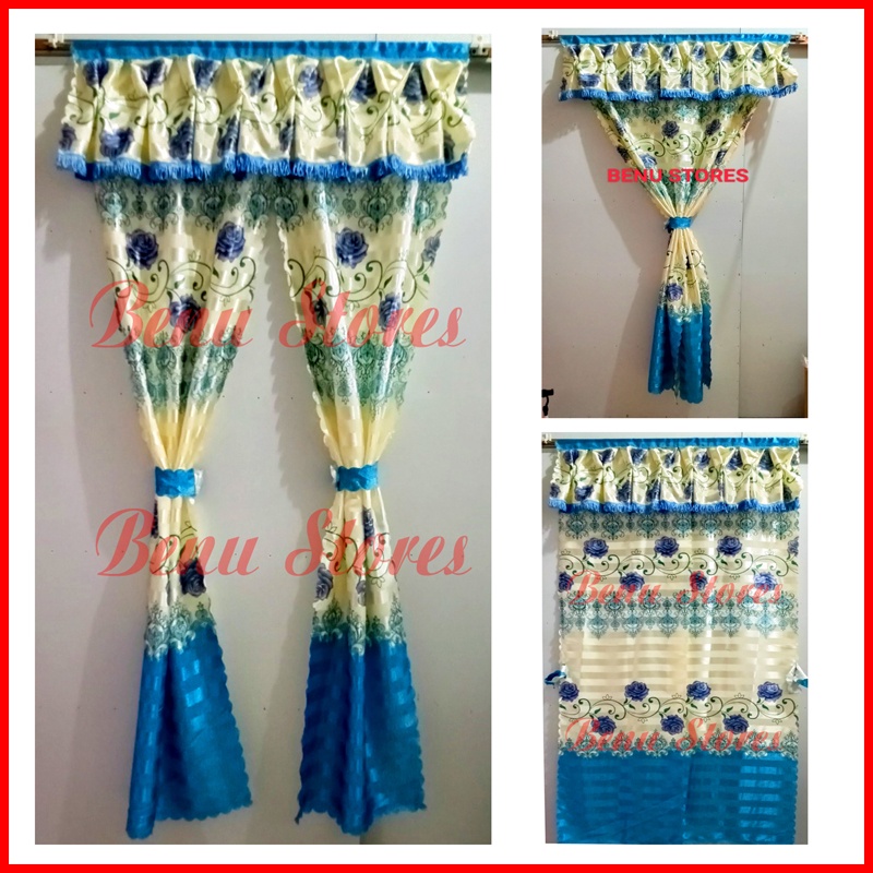 Màn treo cửa, rèm treo cửa chính phi bông xanh dương có ép biên cao cấp, sang trong