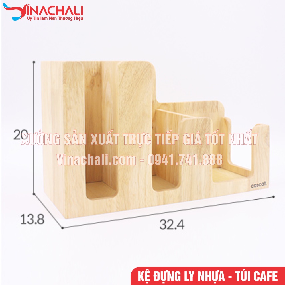 Kệ Đựng Cốc Giấy, Túi Trà, Túi Cafe, Khăn Giấy 3 Ngăn - Gỗ Nhựa Tự Nhiên Cao Cấp