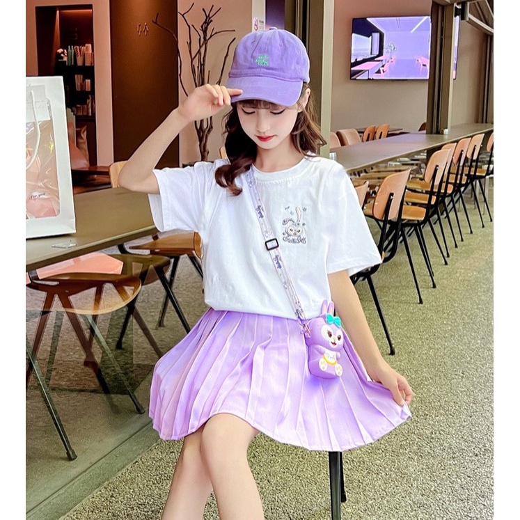 Set váy xếp li phối áo thun cổ tròn "STELA XL" 18-48kg cho bé gái 4-15 tuổi. Thoáng mát, có lót trong. G64 G27