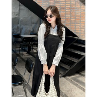 Set - đầm yếm xếp li - kèm áo sơmi
