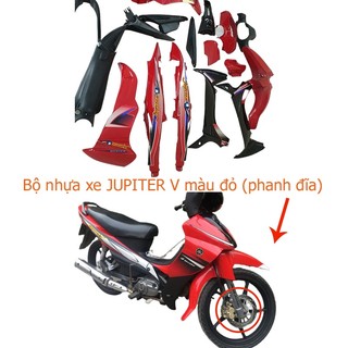 [ TẶNG TEM + ỐC] Bộ dàn áo xe Jupiter V màu Đỏ - phanh ĐĨA, nhựa ABS nguyên sinh cao cấp